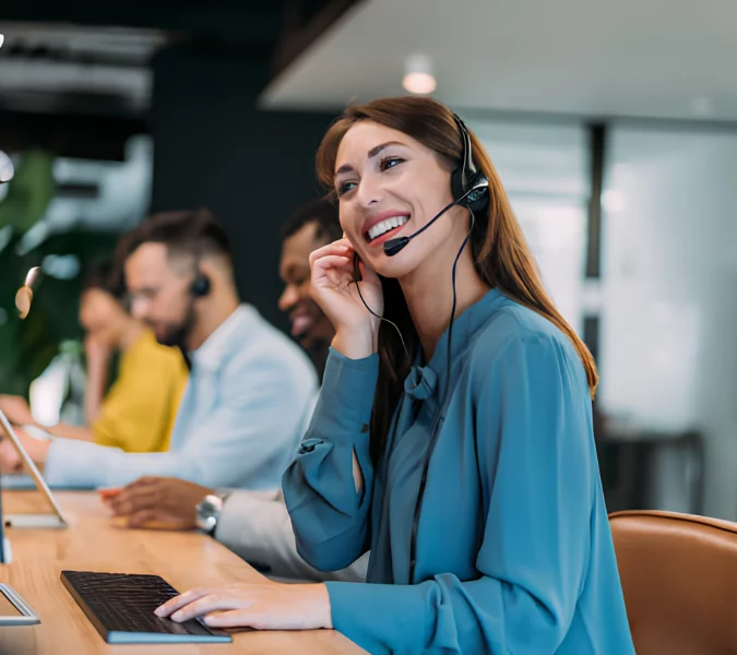 Customer support member talking with a customer